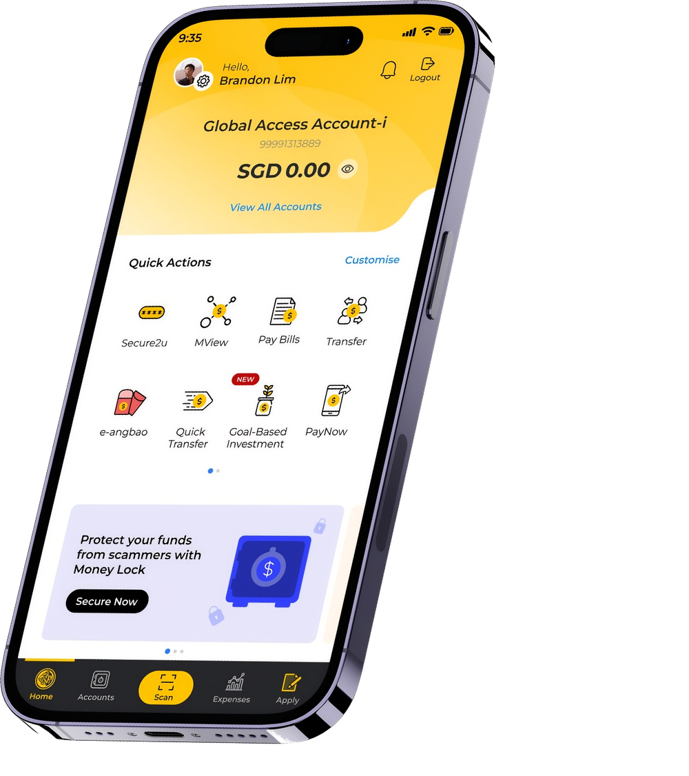 Maybank2u SG app showing the Global Access Account-i dashboard
