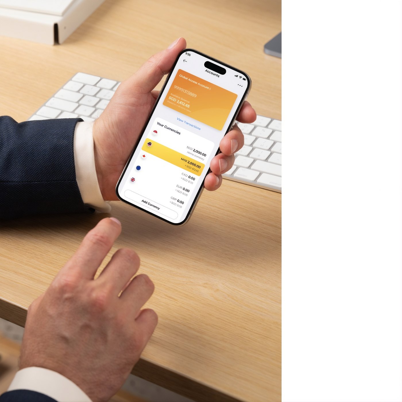 The Maybank2u SG app showing currency balances within Global Access Account-i