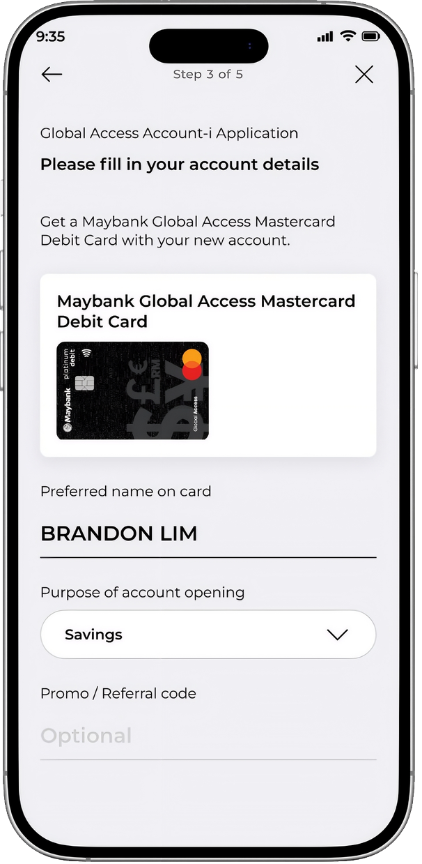 Step 5 — Choose the name on your Global Access Mastercard Debit Card